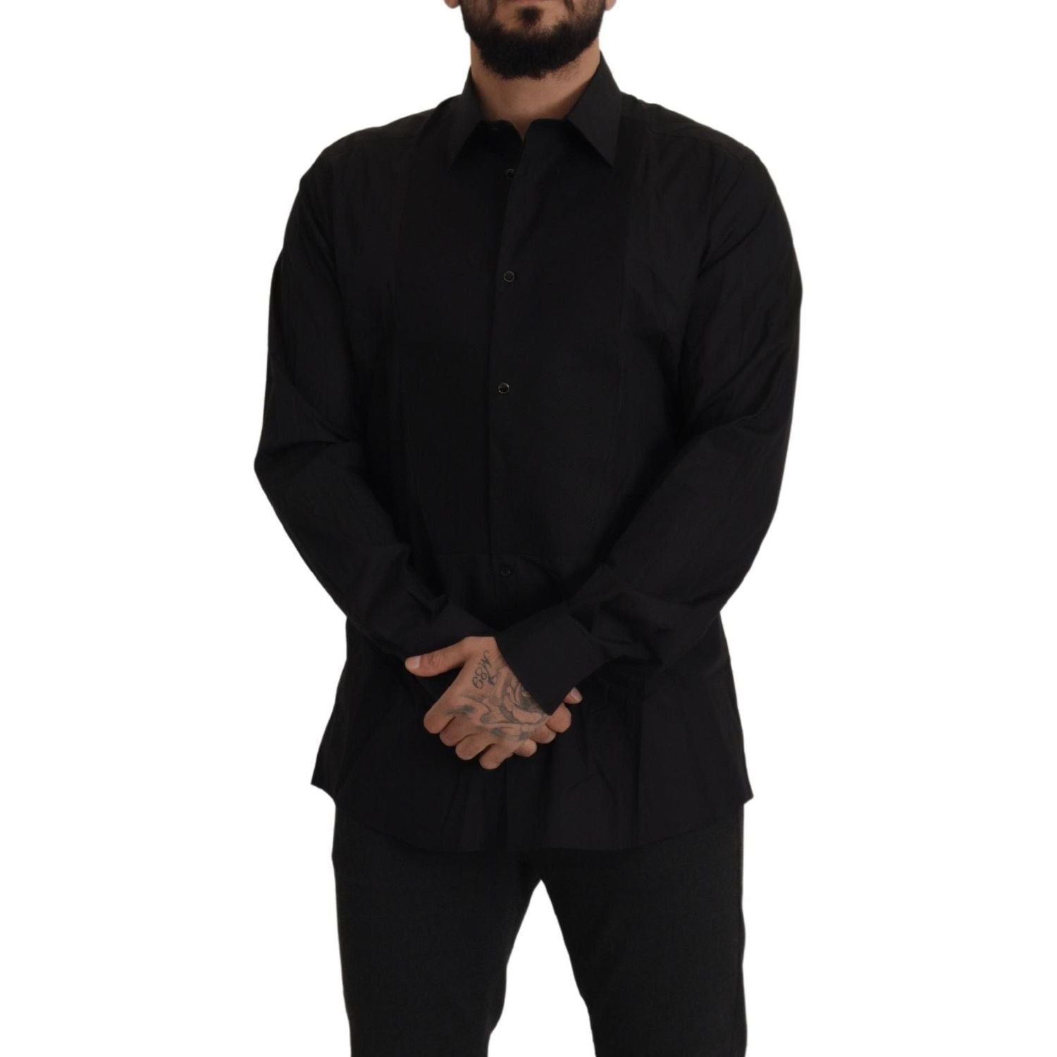 时尚黑色燕尾服衬衫 - 修身版型