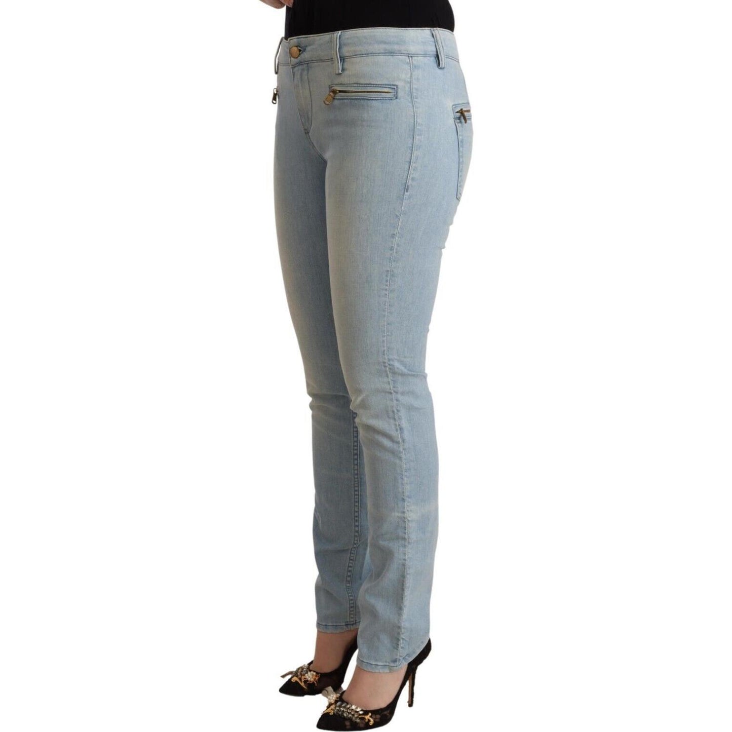 MILA SCHÖN Light Blue Cotton Mid Waist Slim Fit Denim Jeans