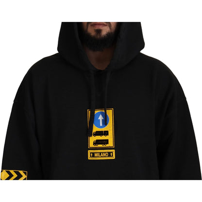 Dolce & Gabbana Black Cotton Hooded DG Shield Pullover Sweater