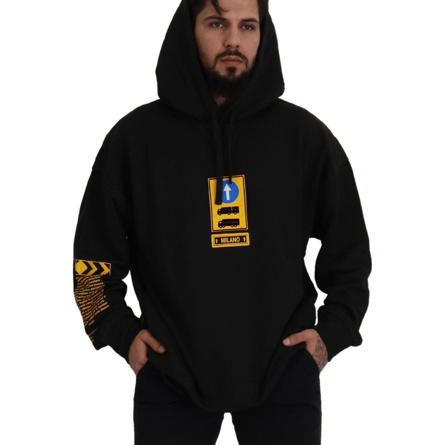 优雅黑色棉质连帽毛衣