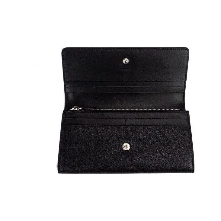 Burberry Porter Black Grained Leather Branded Logo Embossed Clutch Flap Wallet