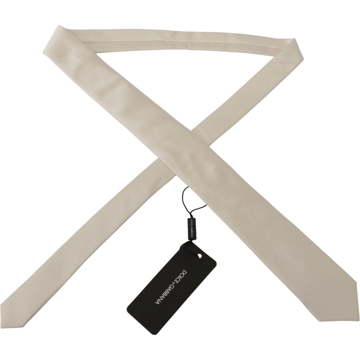 Dolce & Gabbana Off-White 100% Silk Slim Adjustable  Accessory Necktie
