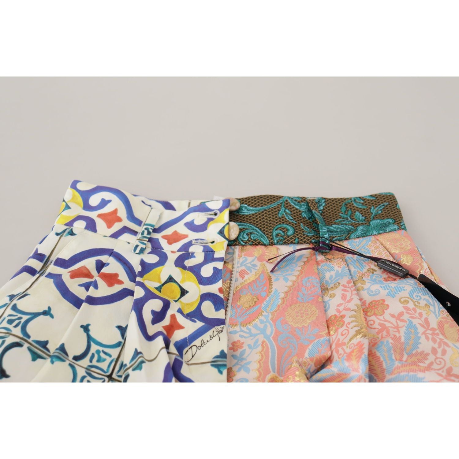 多色 Majolica 高腰提花短裤