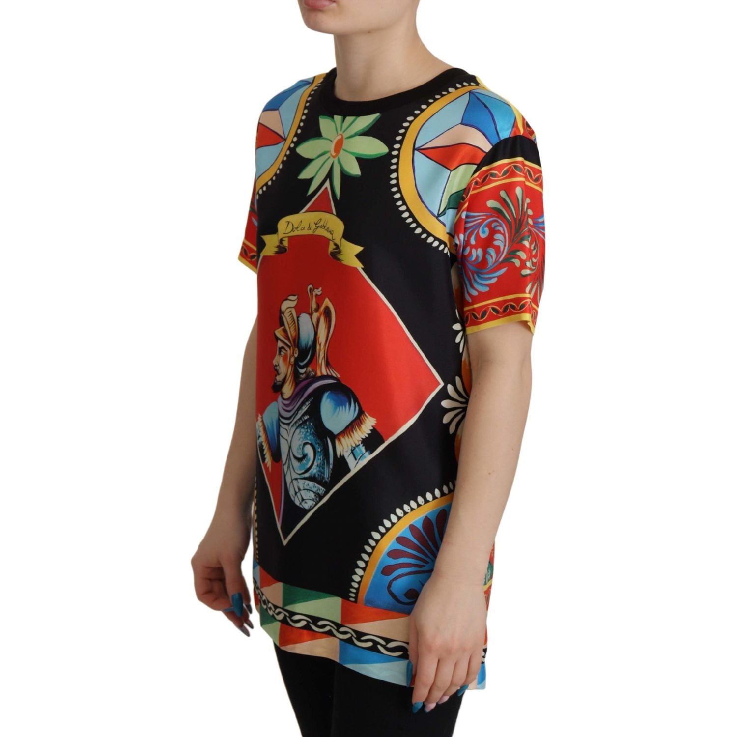 Dolce & Gabbana Multicolor Soldier Carretto Silk Top  T-shirt