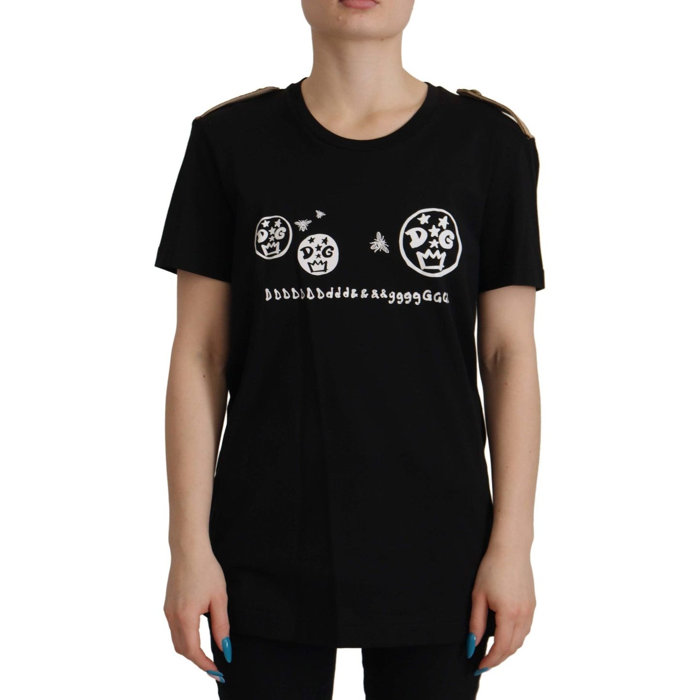 Dolce & Gabbana Black Logo Motive Crewneck Cotton T-shirt