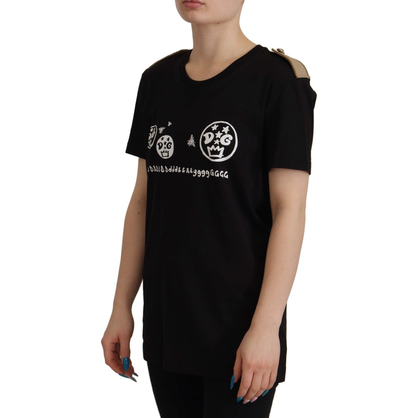 Dolce & Gabbana Black Logo Motive Crewneck Cotton T-shirt