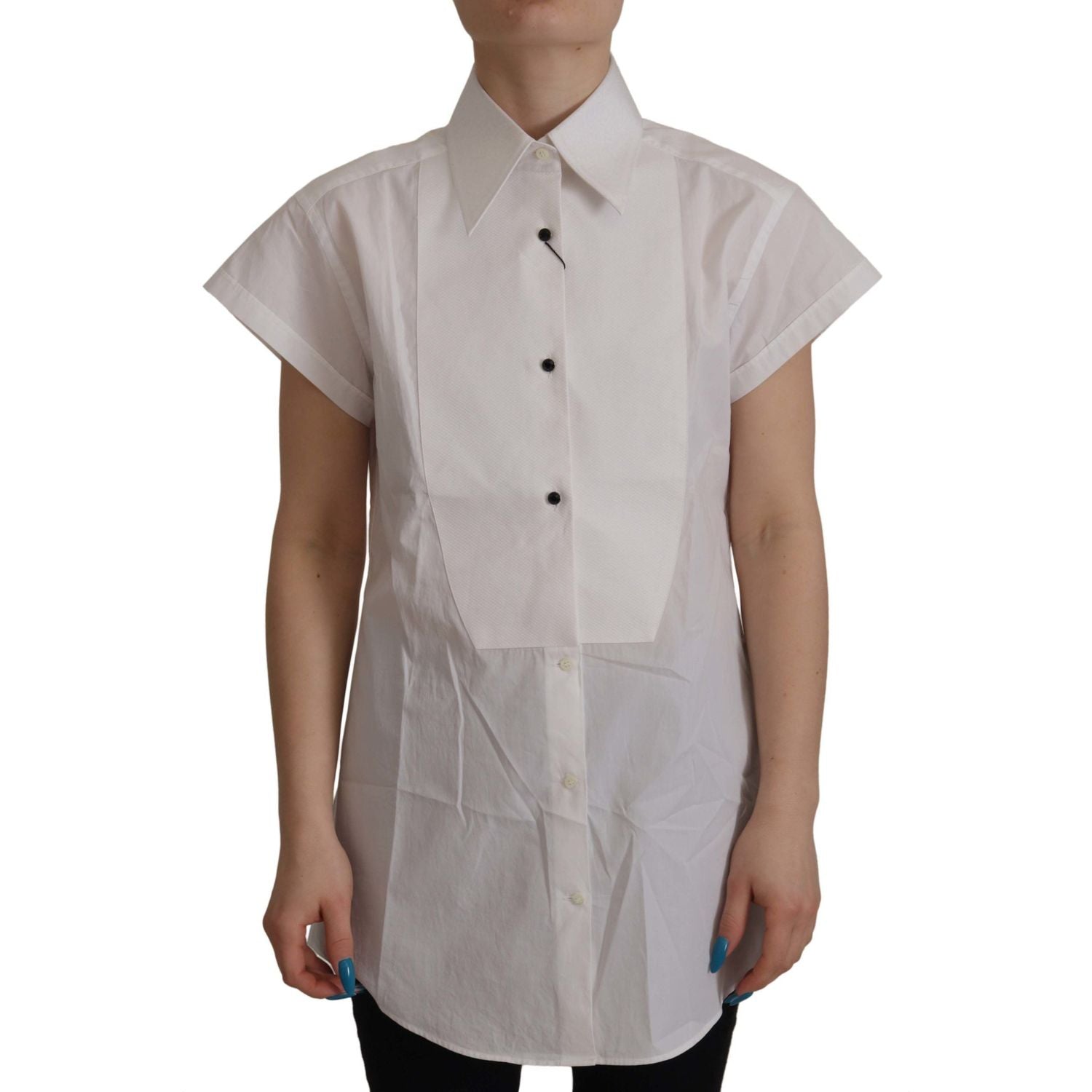 带水晶纽扣的优雅无袖礼服衬衫