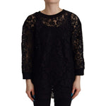 Dolce & Gabbana Black Floral Lace Pullover Sicily Blouse