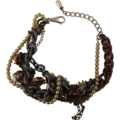 Dolce & Gabbana Gold Brass Sicily Floral Crystal Statement Necklace Necklace