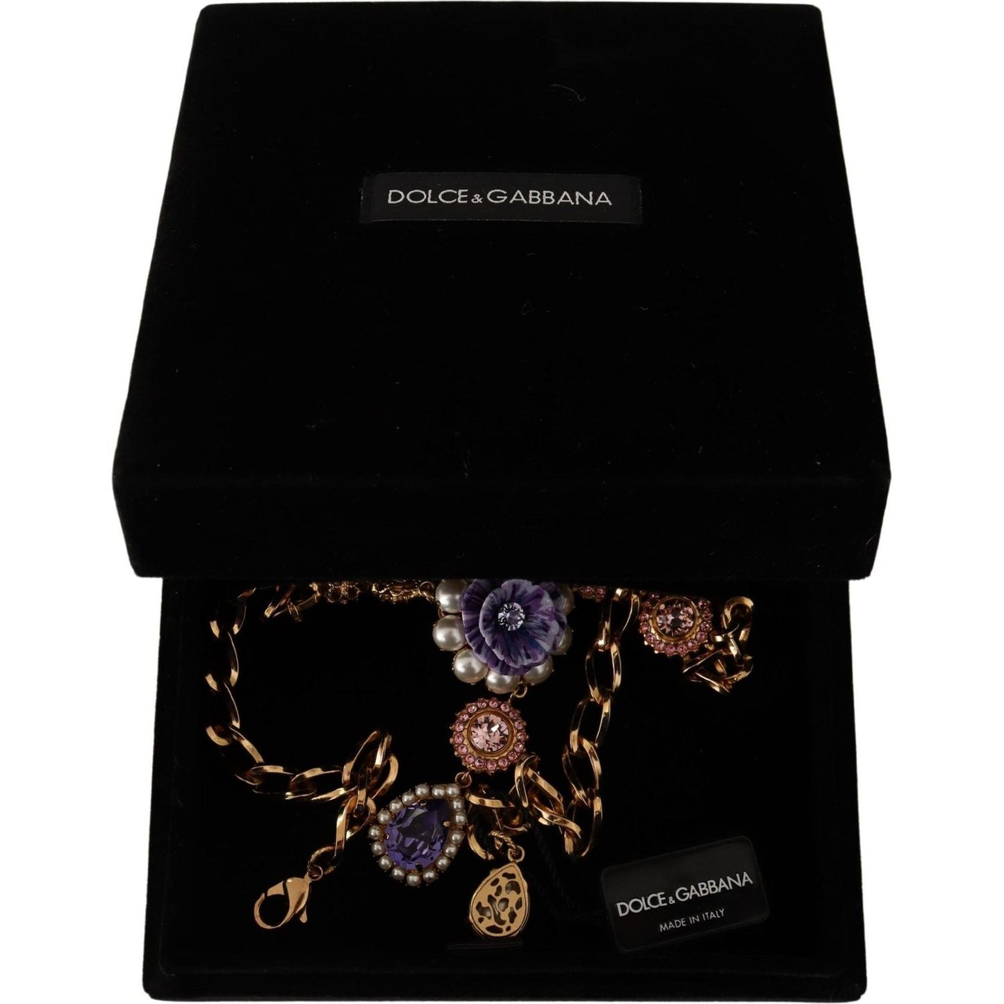Dolce & Gabbana Gold Brass Crystal Purple Pink Pearl Pendants Necklace Necklace