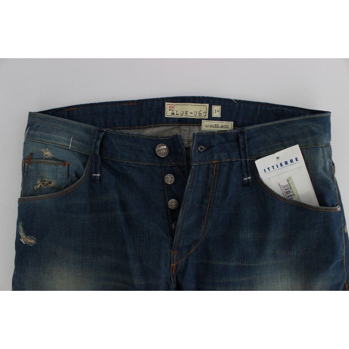 Acht Blue Wash Denim Cotton Stretch Baggy Fit Jeans