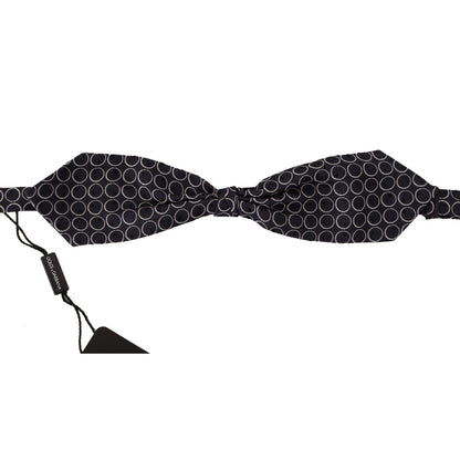 Dolce & Gabbana Black White Round 100% Silk Neck Papillon Tie