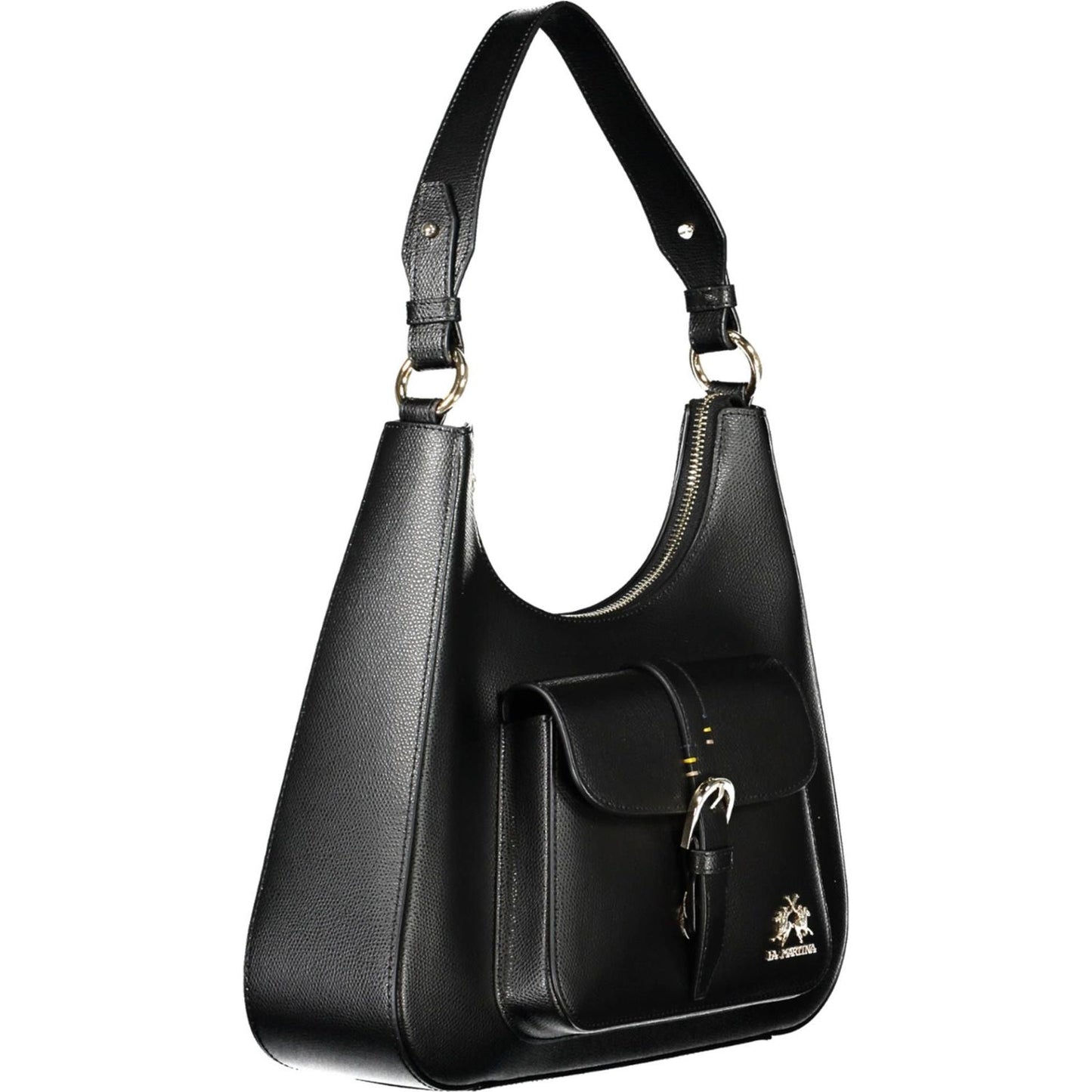 La Martina Elegant Black Leather Shoulder Bag La Martina