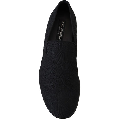 Dolce & Gabbana Black Floral Jacquard Slippers Loafers Shoes