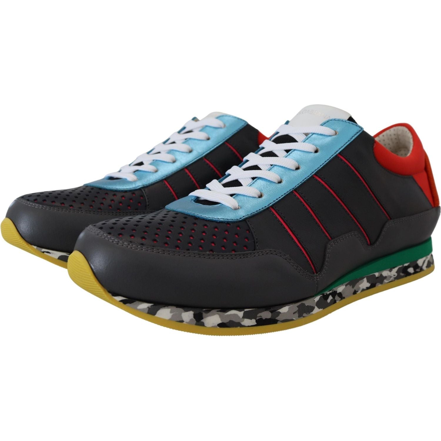 多色皮革混合低帮运动鞋