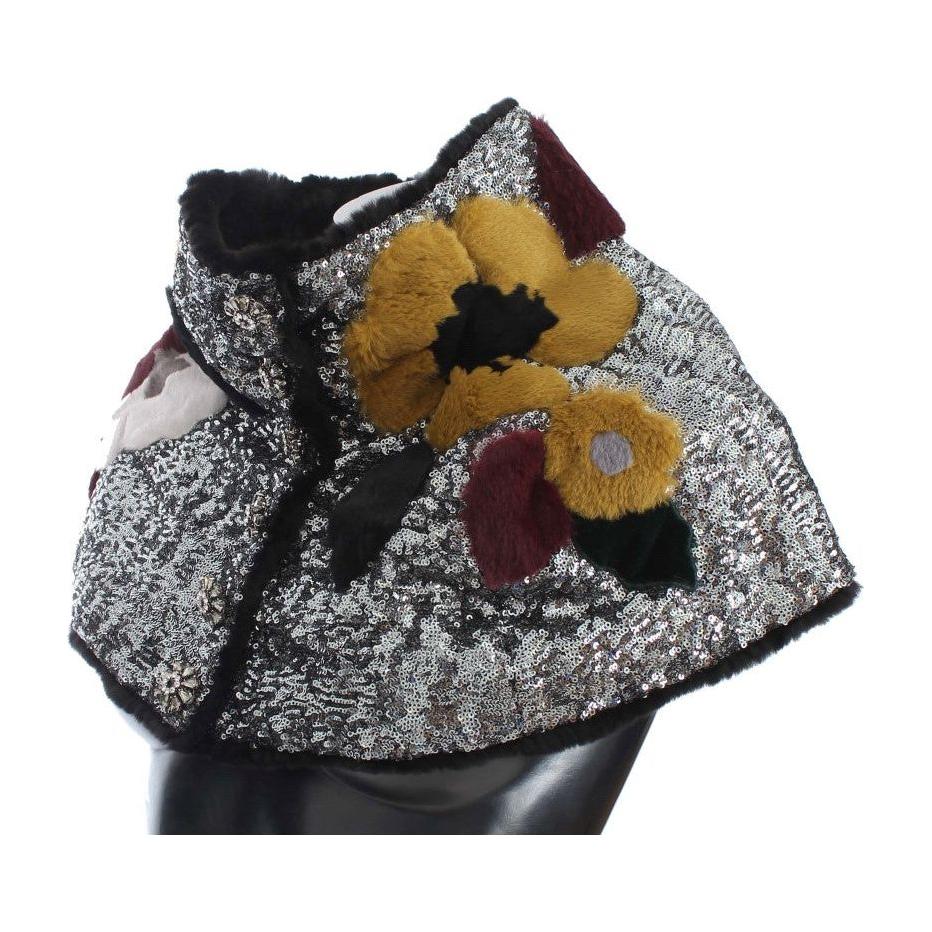 优雅花卉亮片皮草围巾