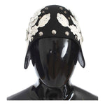Dolce & Gabbana Black Wool White Floral Gold Leaf Hat Hat