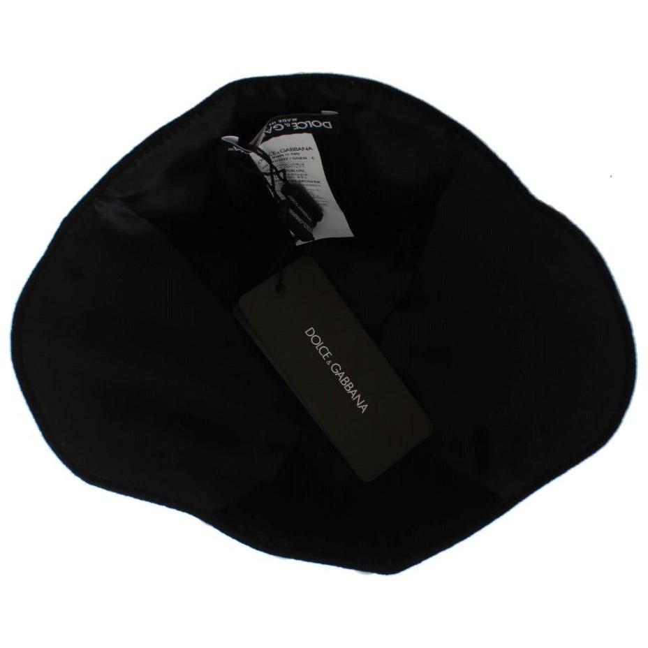 Dolce & Gabbana Black Wool White Floral Gold Leaf Hat Hat