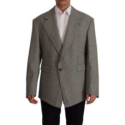 Dolce & Gabbana Gray Checkered Single Breasted Jacket Blazer