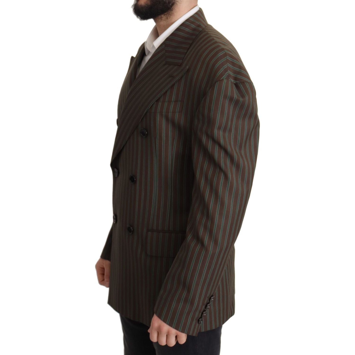 多色条纹双排扣西装外套