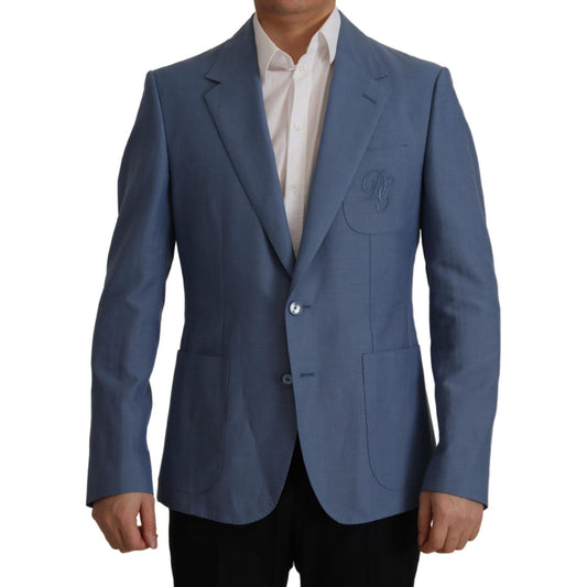 Dolce & Gabbana Blue Single Breasted Logo Blazer Jacket