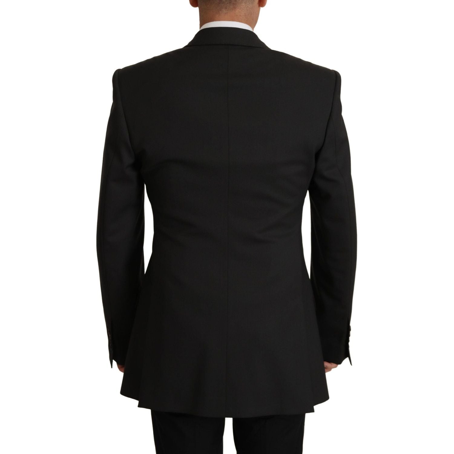 优雅修身黑色羊毛西装外套