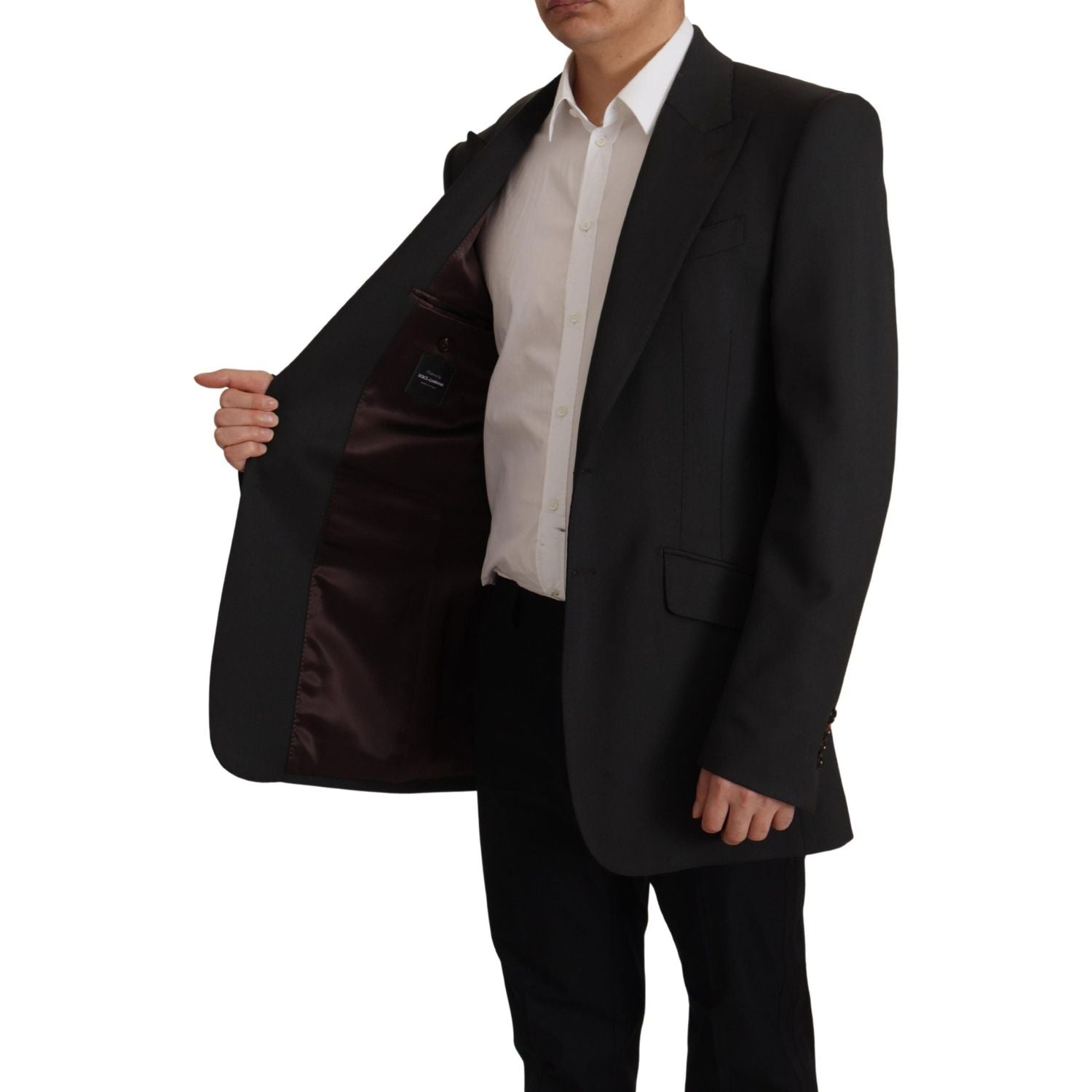 优雅修身黑色羊毛西装外套