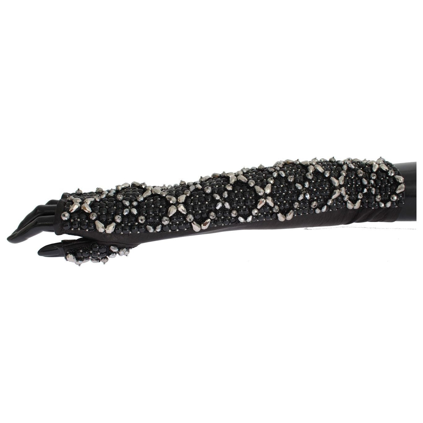 Dolce & Gabbana Elegant Black Crystal Beaded Leather Gloves Dolce & Gabbana