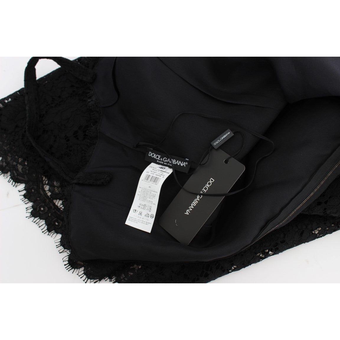 优雅黑色花卉蕾丝及膝连衣裙