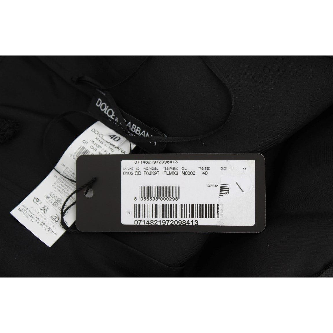 优雅黑色花卉蕾丝及膝连衣裙