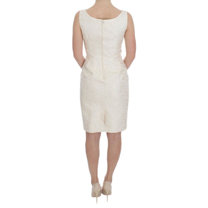 Dolce & Gabbana White Brocade Crystal Sheath Dress