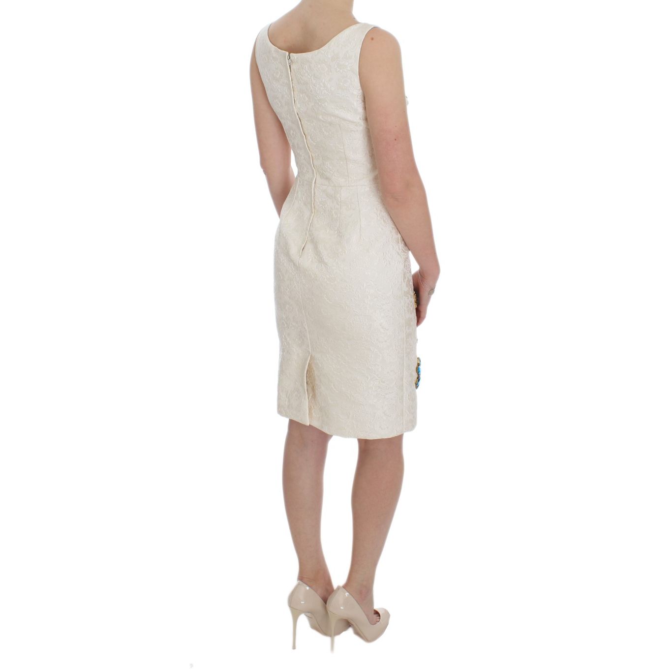 Dolce & Gabbana White Brocade Crystal Sheath Dress