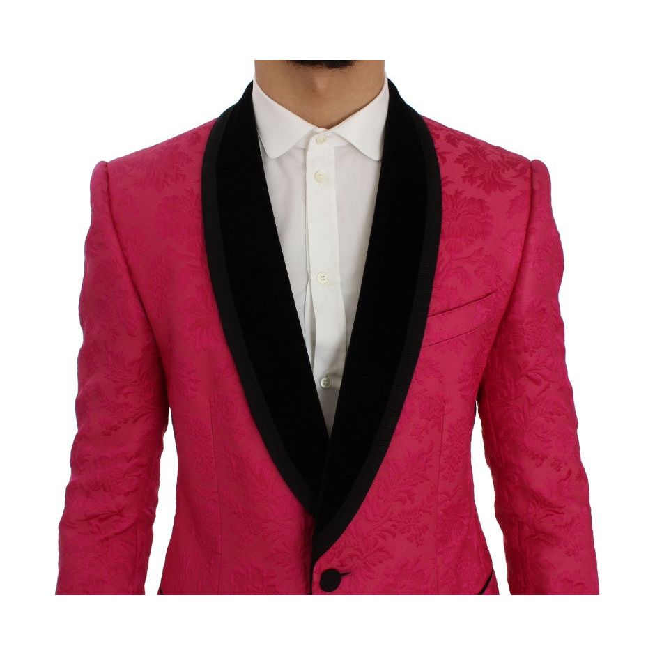 Dolce & Gabbana Floral Brocade Single-Breasted Blazer pink-floral-brocade-slim-blazer-jacket