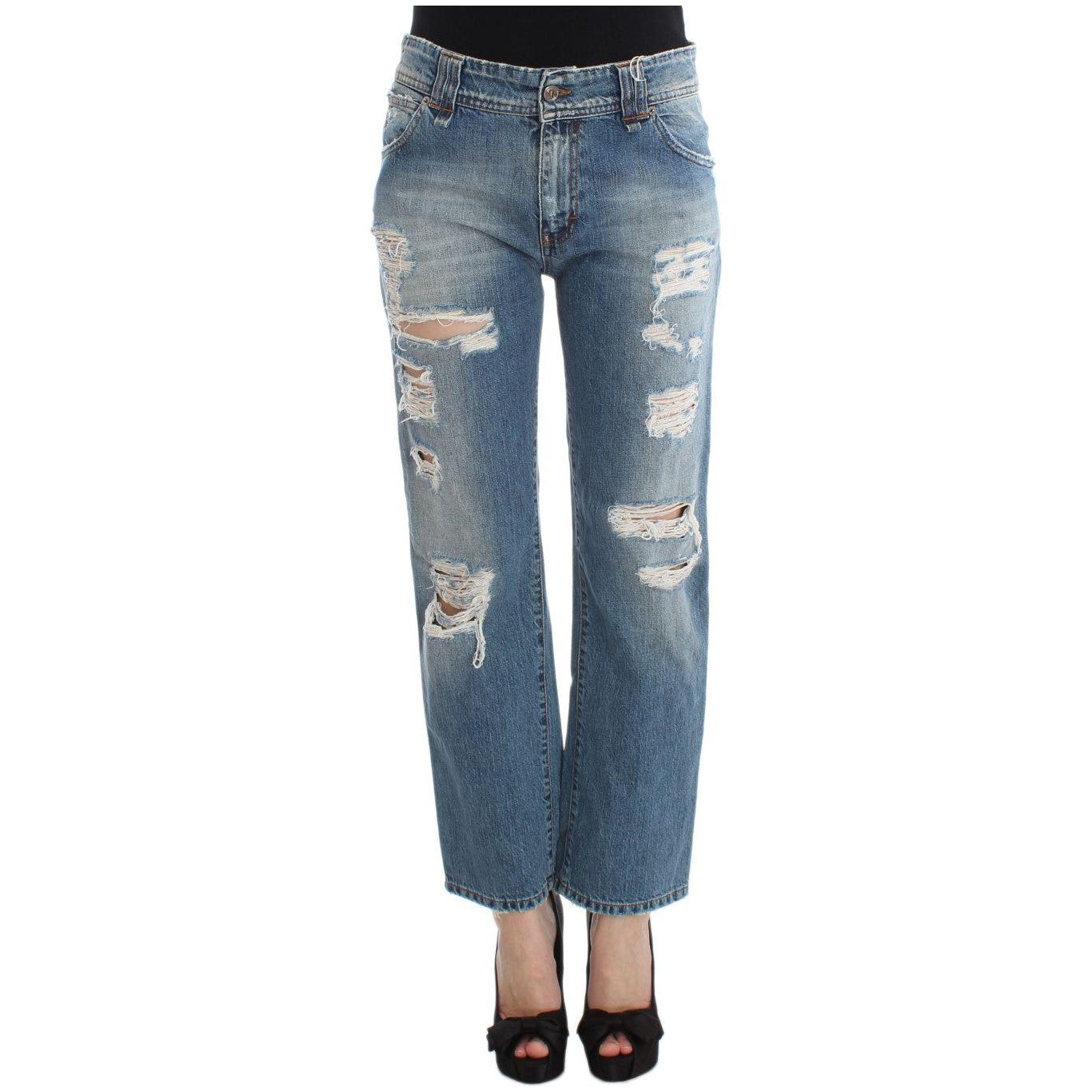 John Galliano Blue Wash Cotton Boyfriend Fit Cropped Jeans