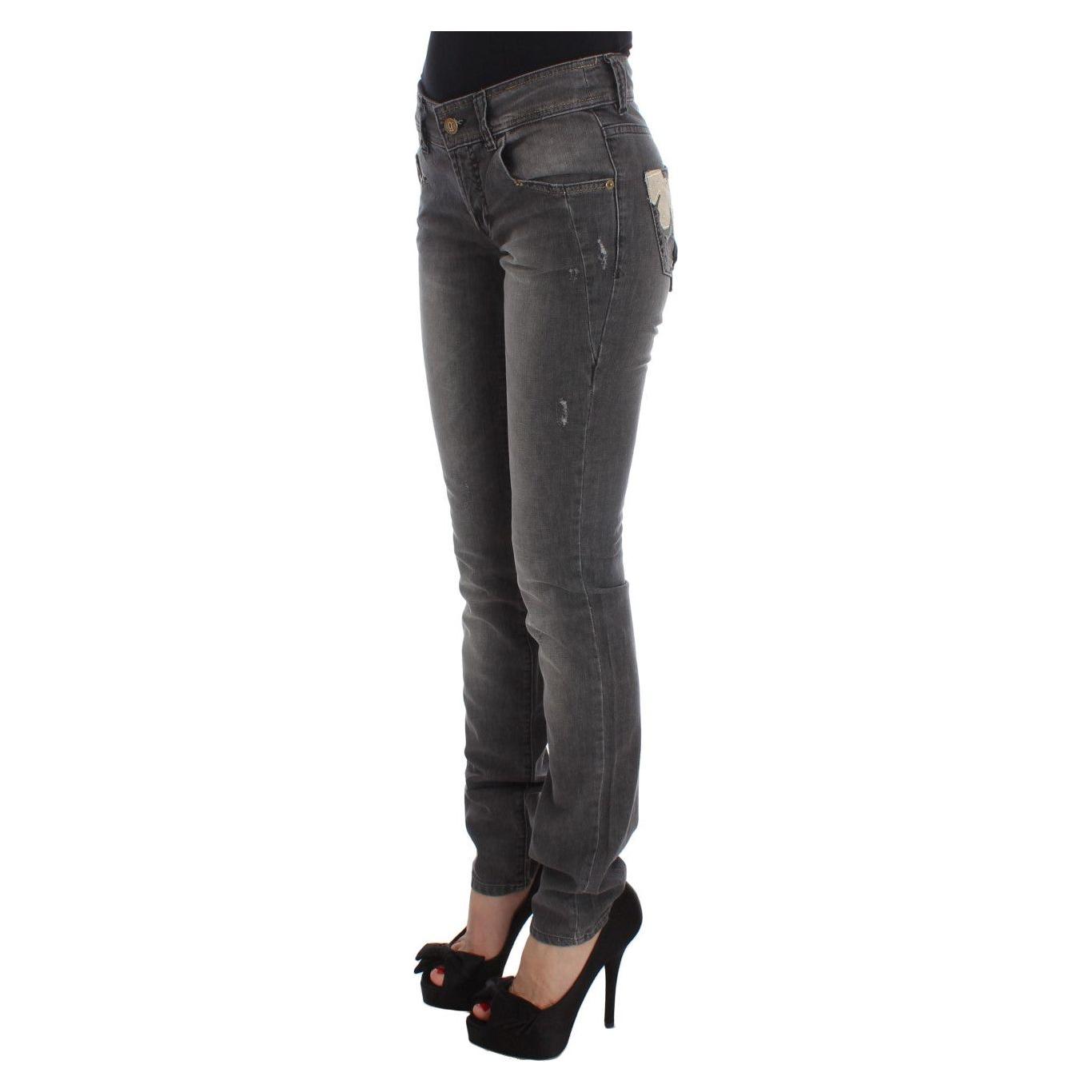 优雅修身灰色洗水牛仔裤