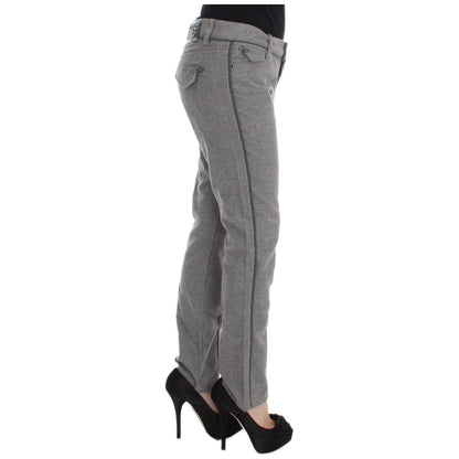 Ermanno Scervino Gray Cotton Straight Fit Casual Pants