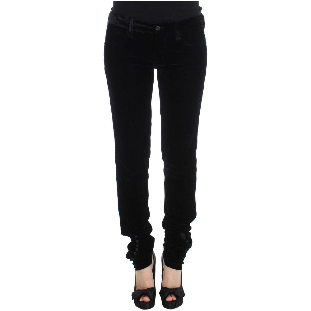 Ermanno Scervino Black Viscose Blend Velvet Slim Fit Pants
