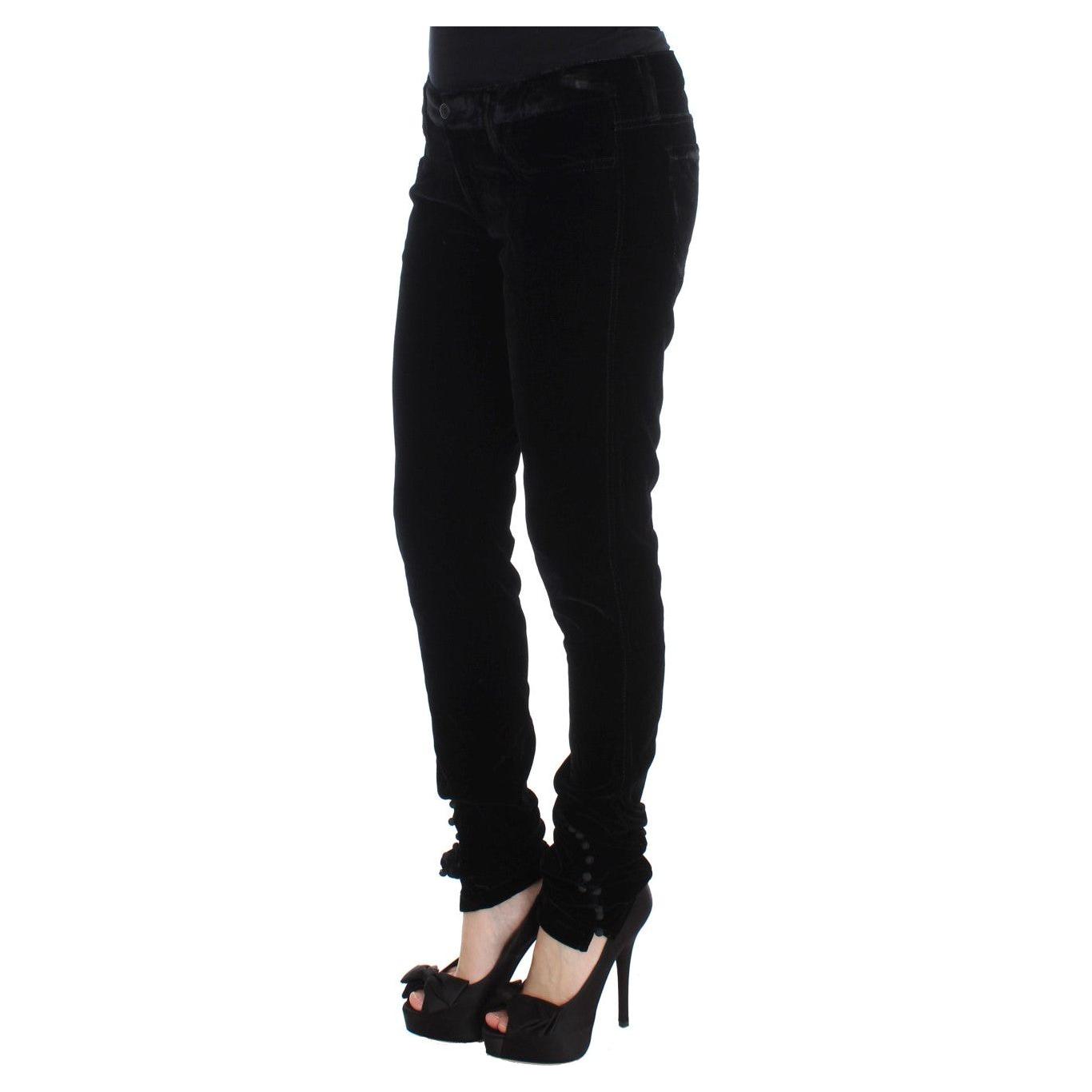 Ermanno Scervino Black Viscose Blend Velvet Slim Fit Pants