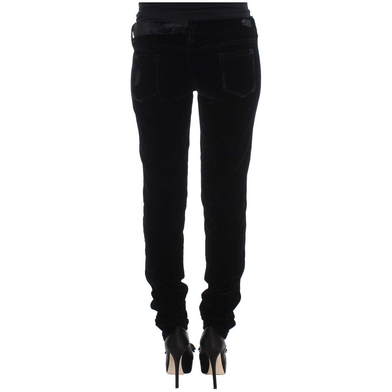 Ermanno Scervino Black Viscose Blend Velvet Slim Fit Pants