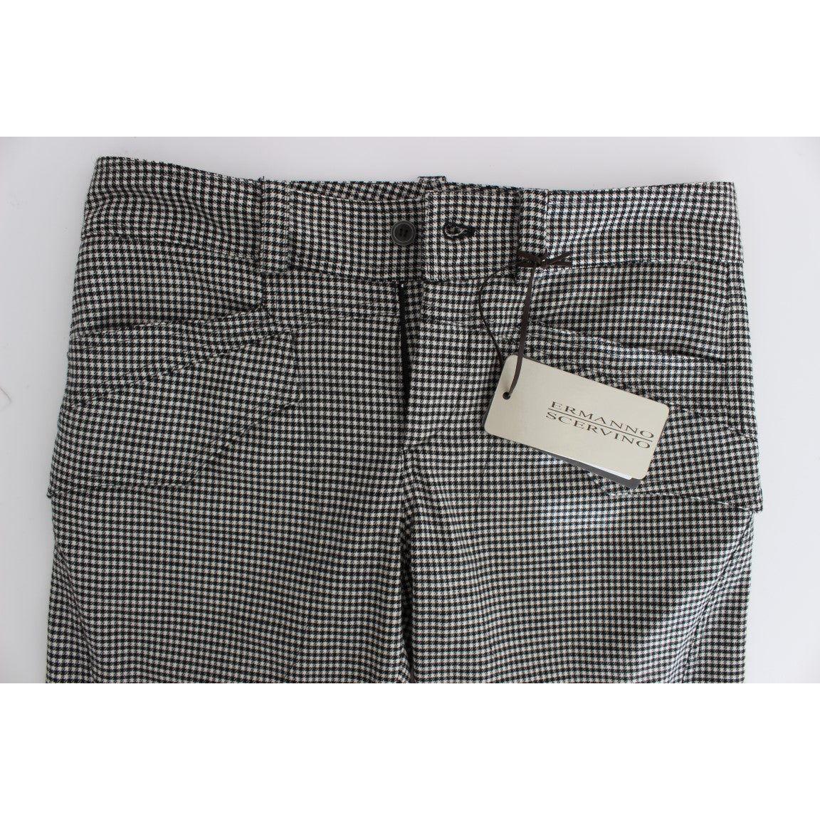 Ermanno Scervino Black White Checkered Cotton Casual Pants Jeans & Pants