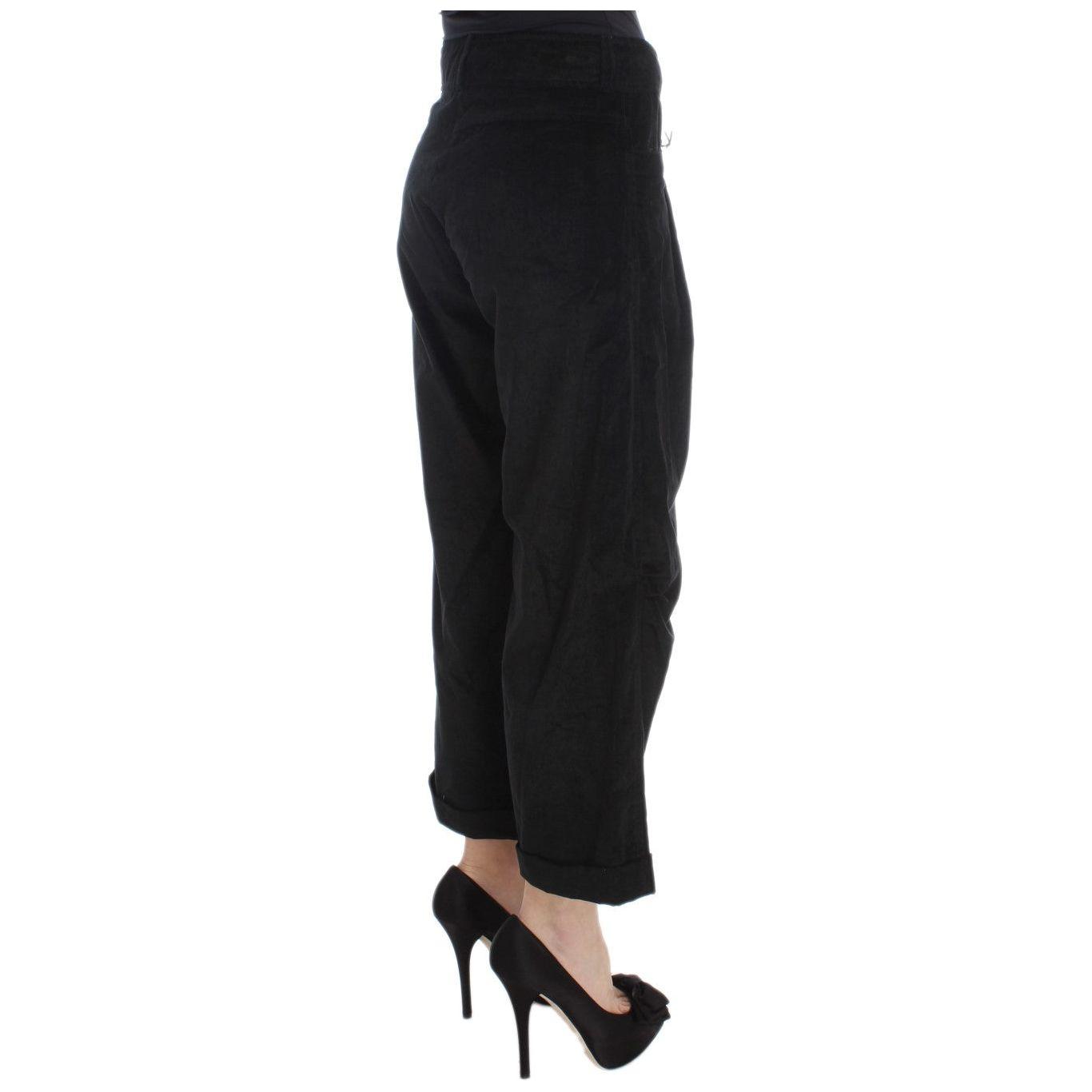 Ermanno Scervino Black Velvet Cotton Capri Bootcut Pants Jeans & Pants