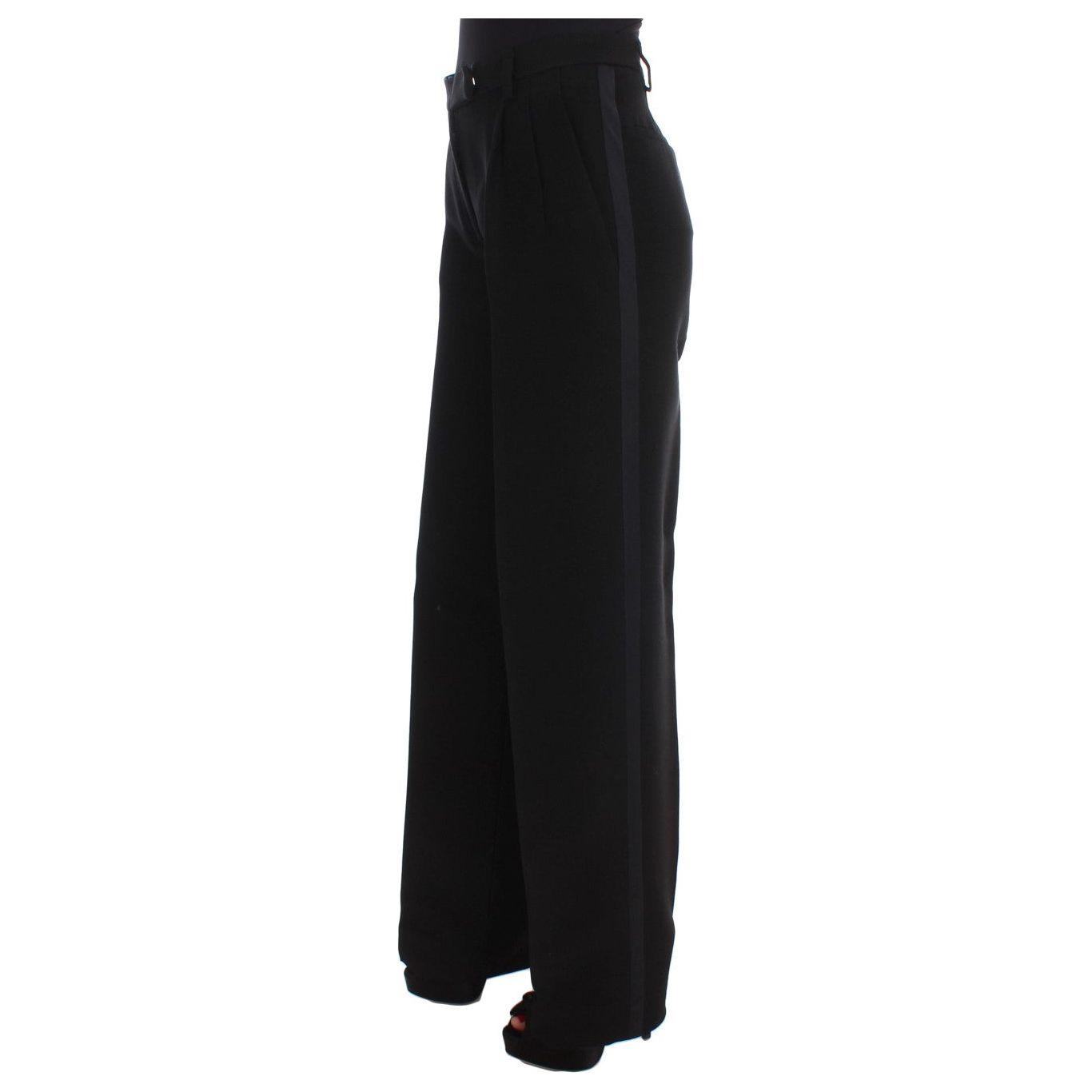 Ermanno Scervino Black Striped Cotton Blend Wide Legs Pants Jeans & Pants