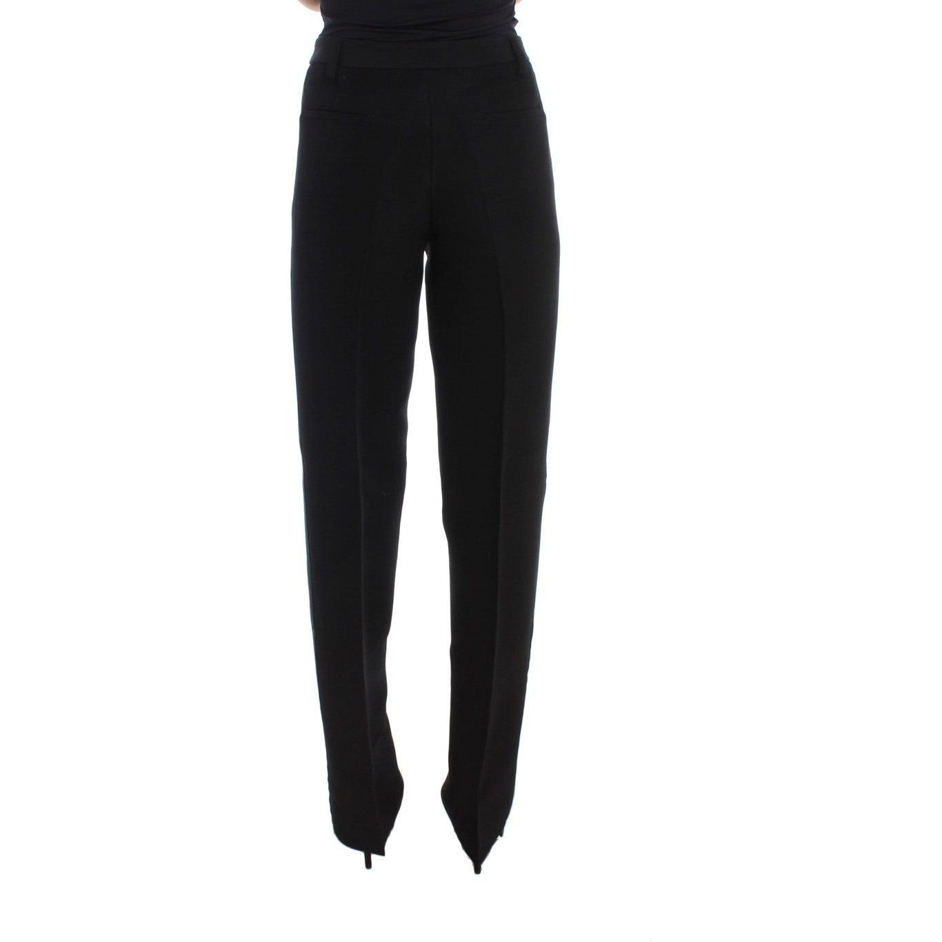 Ermanno Scervino Black Striped Cotton Blend Wide Legs Pants Jeans & Pants