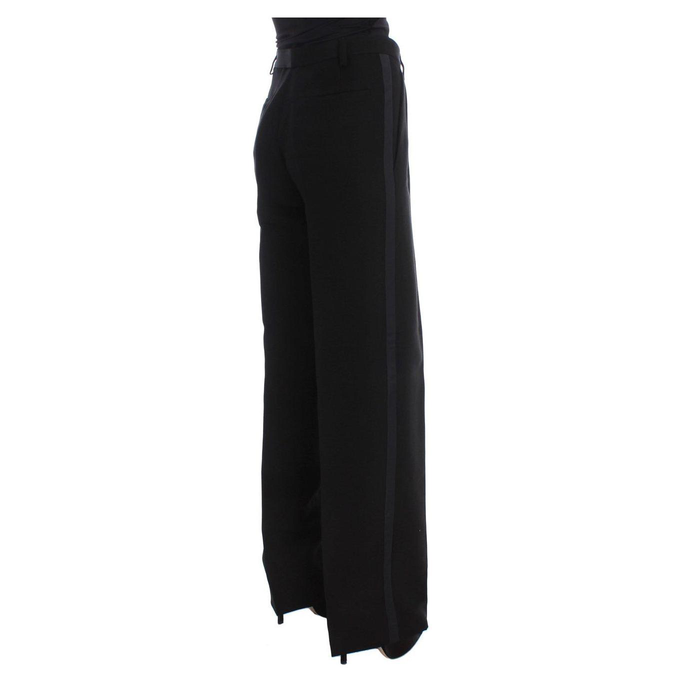 Ermanno Scervino Black Striped Cotton Blend Wide Legs Pants Jeans & Pants