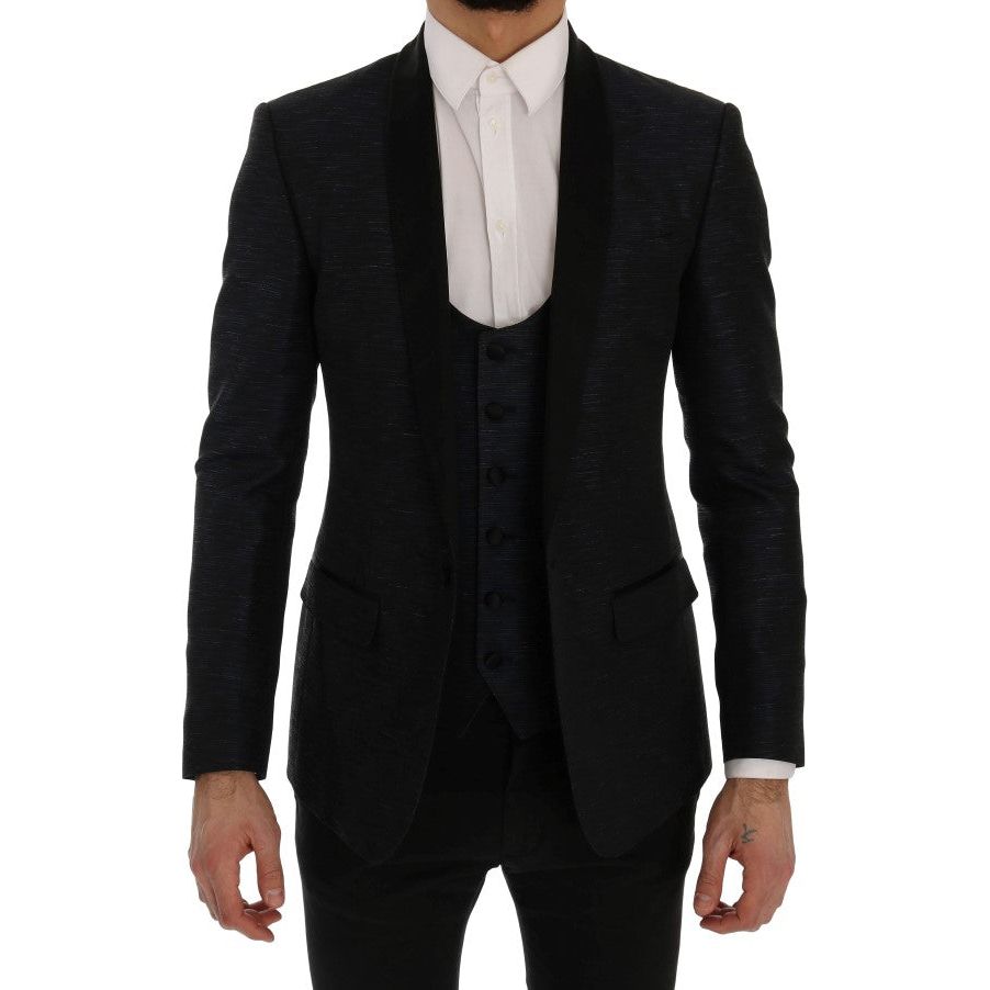 Dolce & Gabbana Elegant Blue & Black Slim Fit Suit Ensemble Dolce & Gabbana