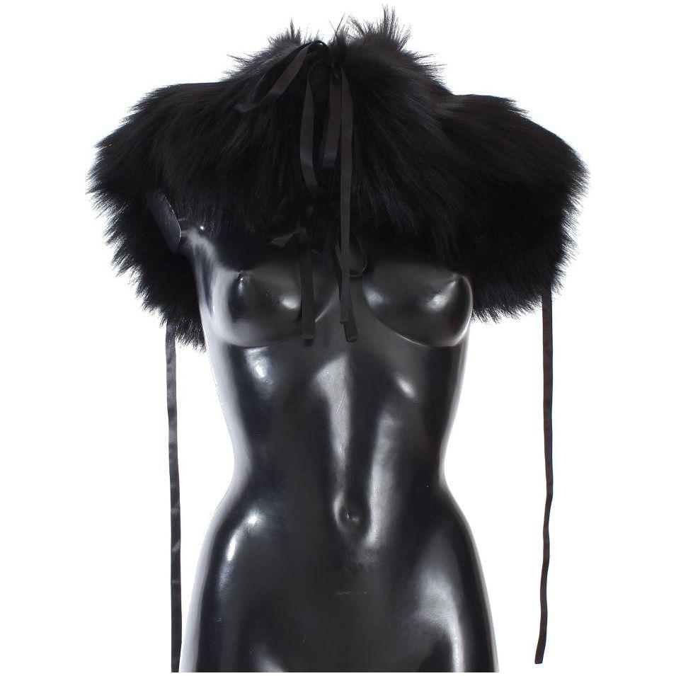 Dolce & Gabbana Black Fox Fur Shoulder Wrap Cover Collar Scarf Fur Wrap Scarves