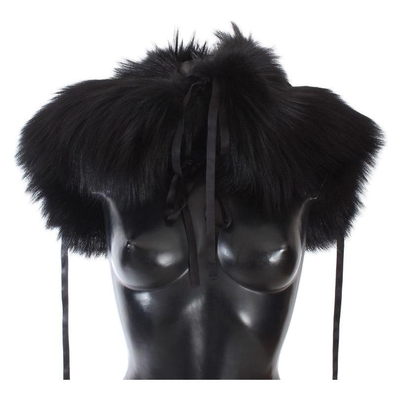 Dolce & Gabbana Black Fox Fur Shoulder Wrap Cover Collar Scarf Fur Wrap Scarves