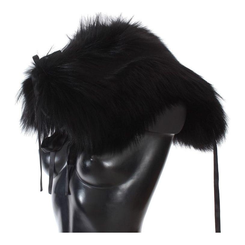 Dolce & Gabbana Black Fox Fur Shoulder Wrap Cover Collar Scarf Fur Wrap Scarves