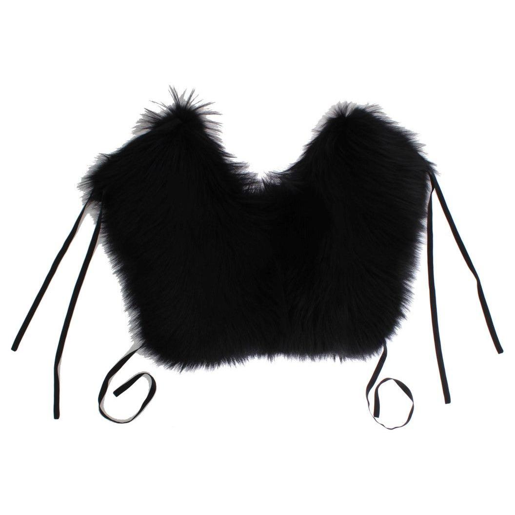 Dolce & Gabbana Black Fox Fur Shoulder Wrap Cover Collar Scarf Fur Wrap Scarves