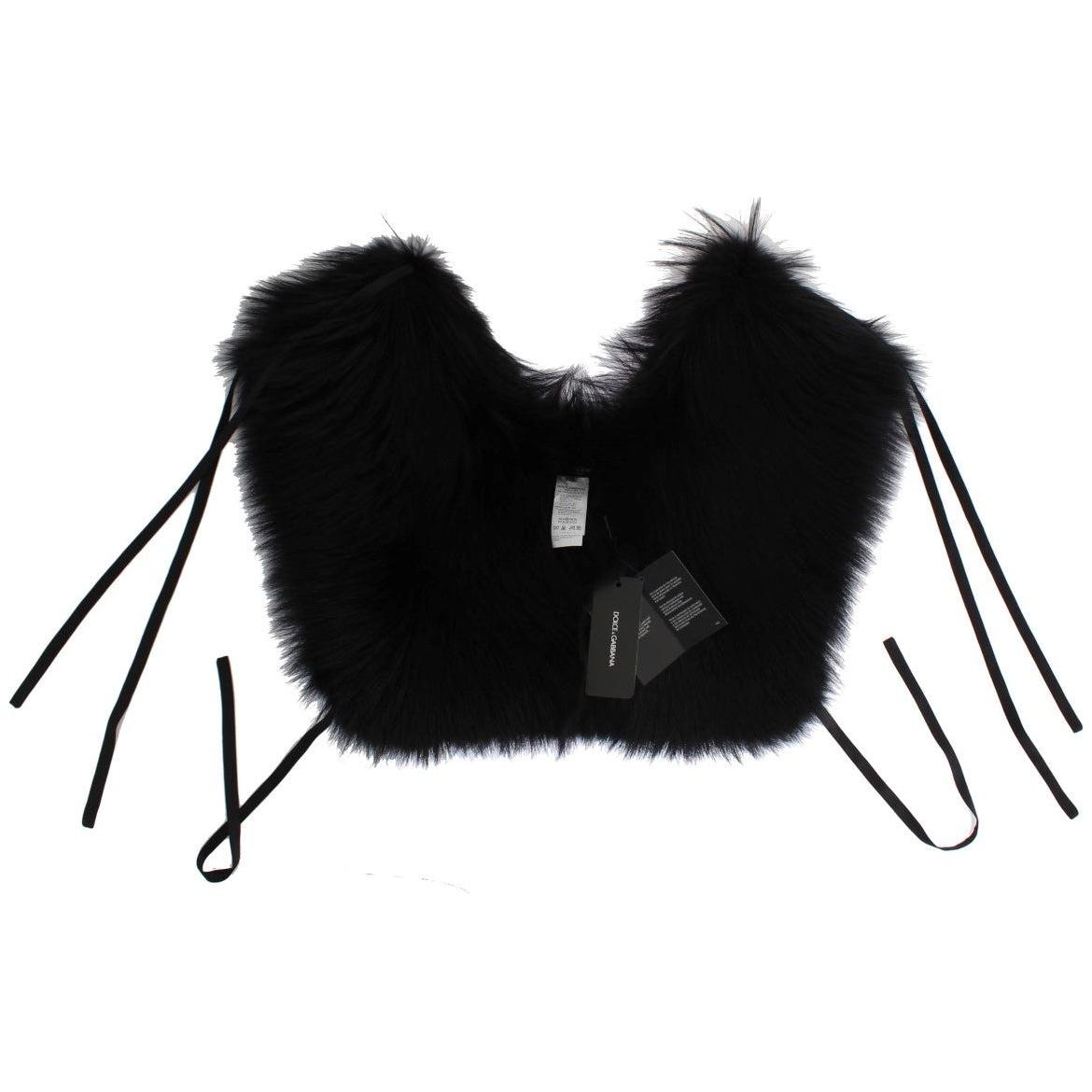 Dolce & Gabbana Black Fox Fur Shoulder Wrap Cover Collar Scarf Fur Wrap Scarves